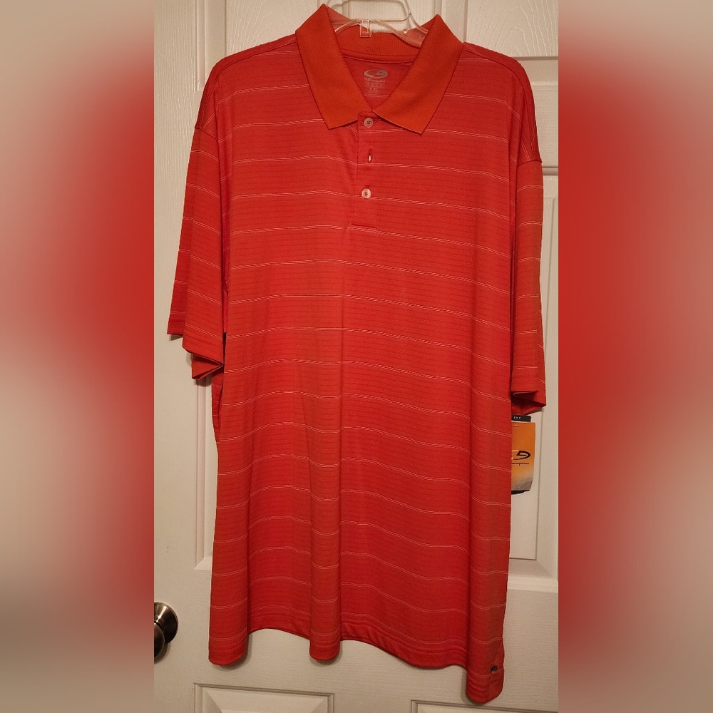 Champion Golf Shirt 2XL Orange small stripes